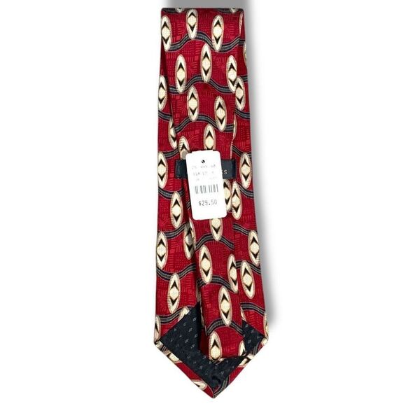 Vintage Bill Blass Black Label Silk Tie Red Geometric Print Deadstock With Tags - Picture 3 of 6